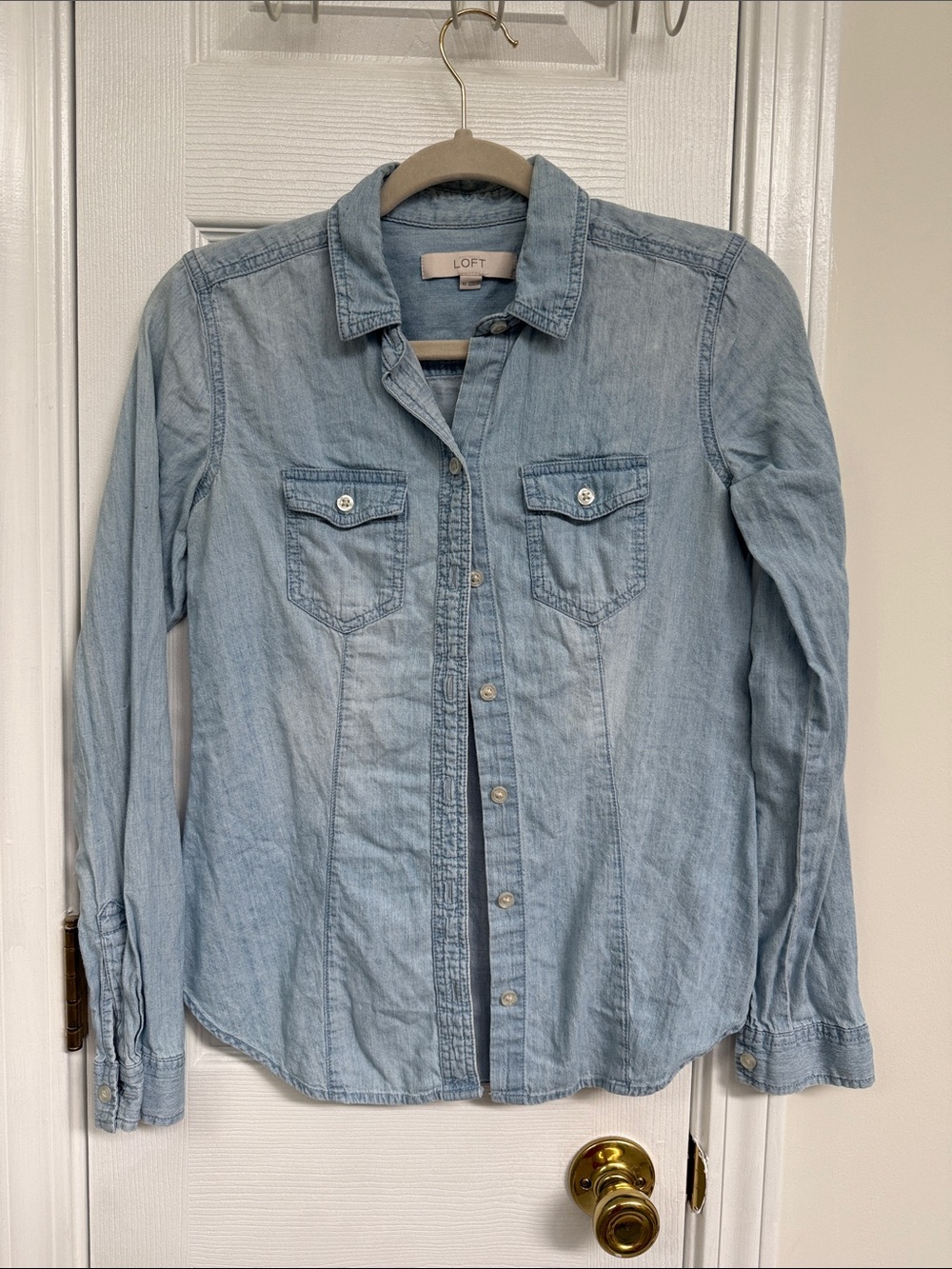 LOFT Light Blue Denim Shirt with Chest Pockets